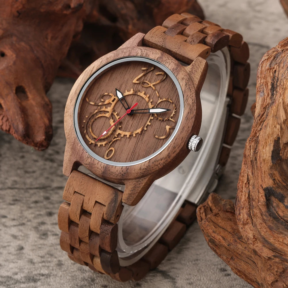 Bob Bird Luxury Watch Gearwheel Arabic Numerals Wooden Layer Design Dial Folding Clasp Watchband Stylish Male Watches