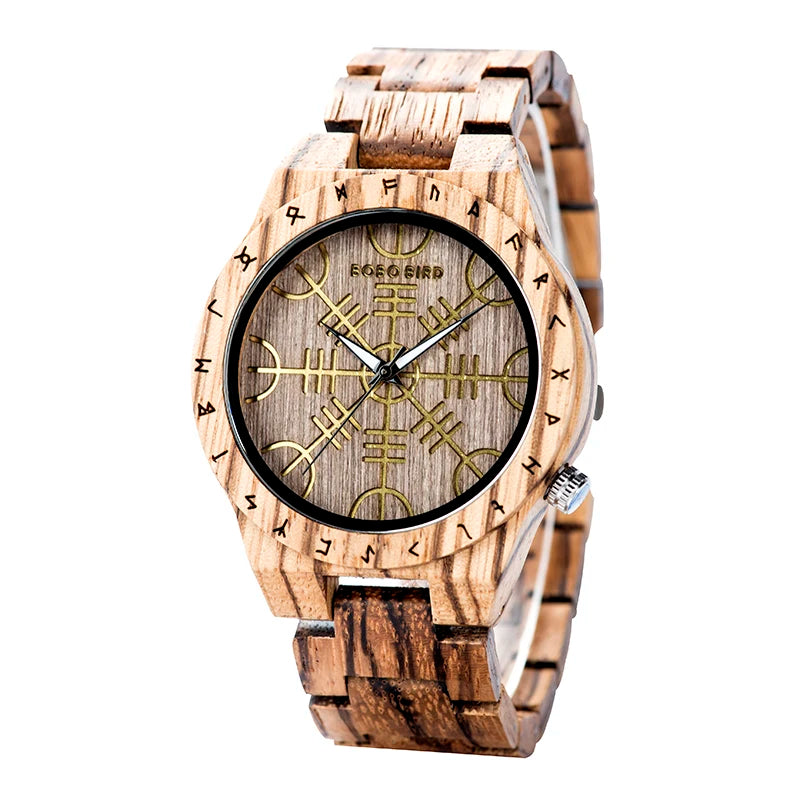 BOBO BIRD Wood Watches Relogio Masculino Watch for Men Viking Warriors Symbol Relojes Para Hombre часы мужские Logo Custom