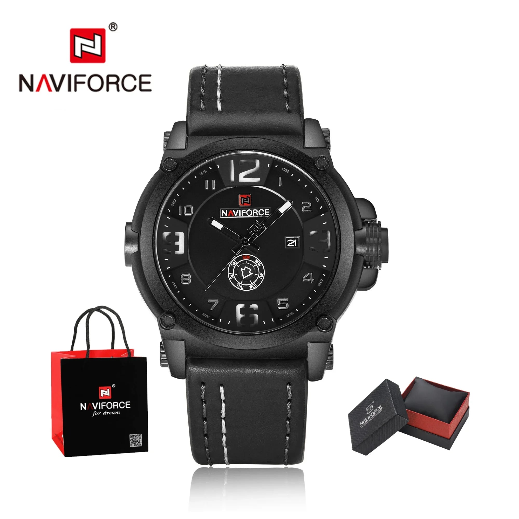 NAVIFORCE NF9099 Military Leather Quartz Watch Male Waterproof Clock Boy Sports Watches
