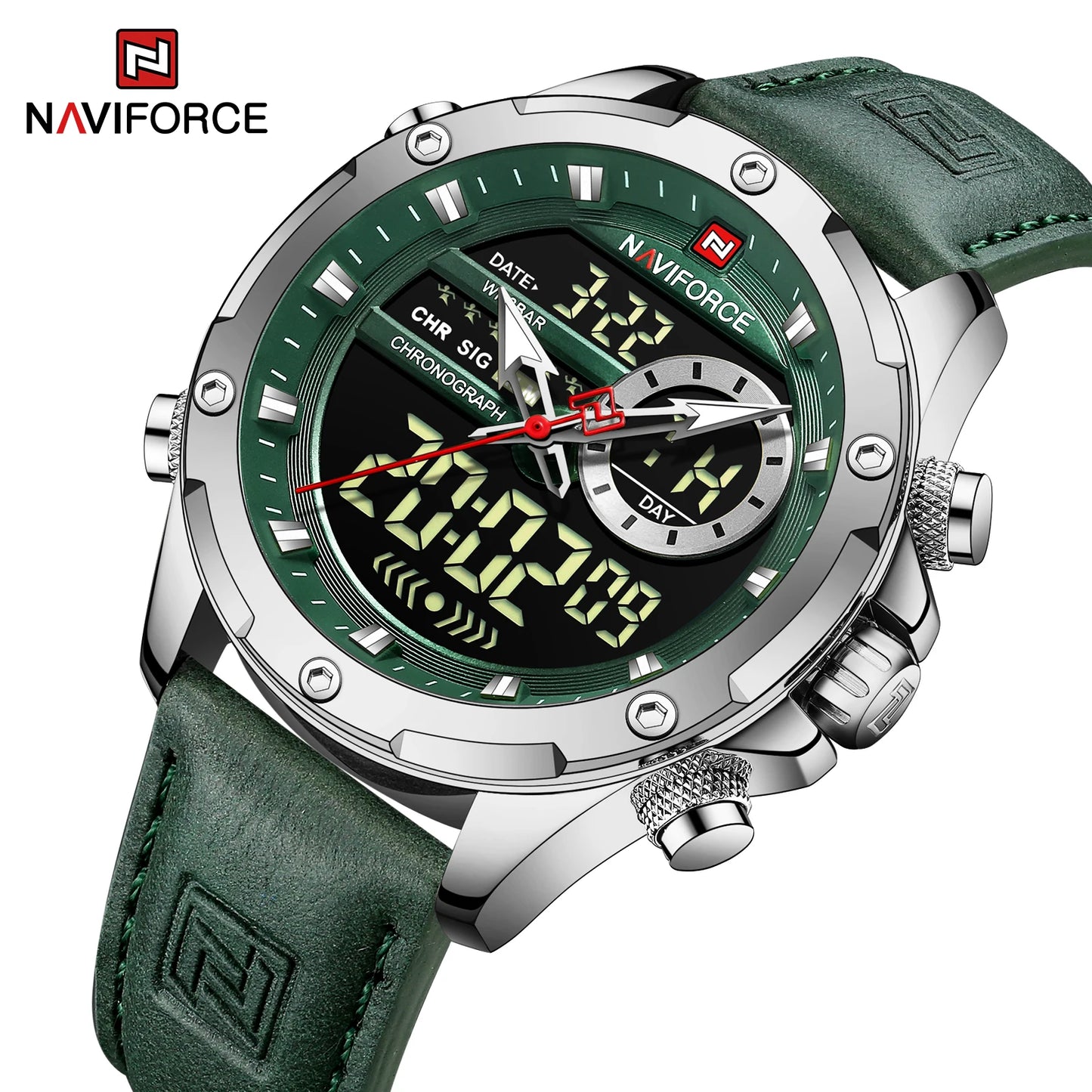 Naviforce Mens Original Watches 2025 Men Fashion Sports Waterproof Luxury Corium Strap Men Wristwatch with Calendar Dual Display