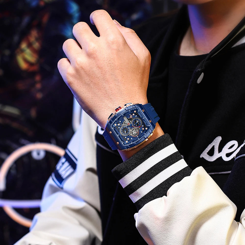 CURREN Fashion men watch brand unique square design luxury quartz sports tape watches men waterproof