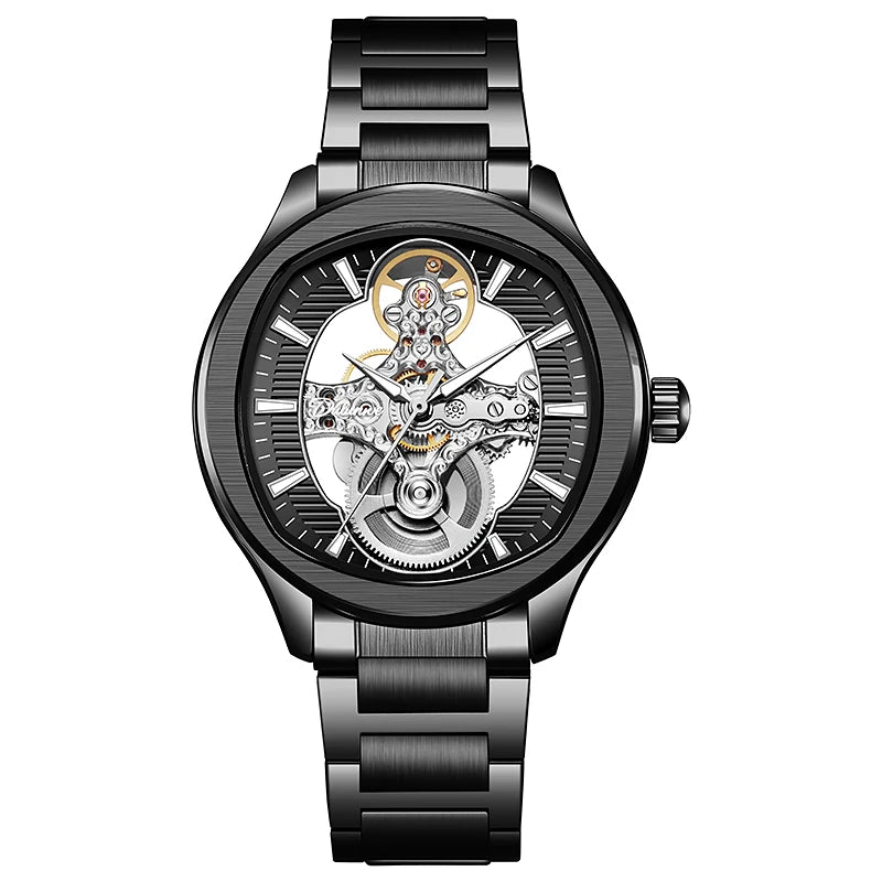 Lnverted Tourbillon Design Watch Leather Strap Waterproof Luxury Sports Men Skeleton Automatic Mechanical Watch