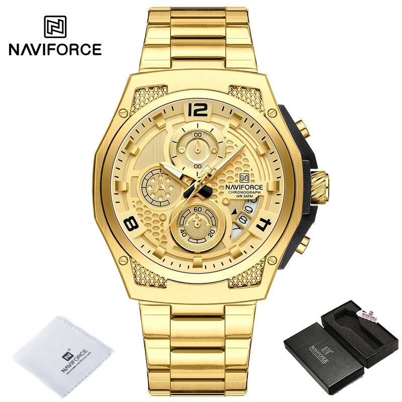 NAVIFORCE Brand Casual Sports Men Watches Multifunction Steel Strap Quartz Chronograph With Date Display Wristwatch Reloj Hombre