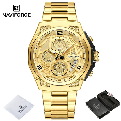 NAVIFORCE Brand Casual Sports Men Watches Multifunction Steel Strap Quartz Chronograph With Date Display Wristwatch Reloj Hombre