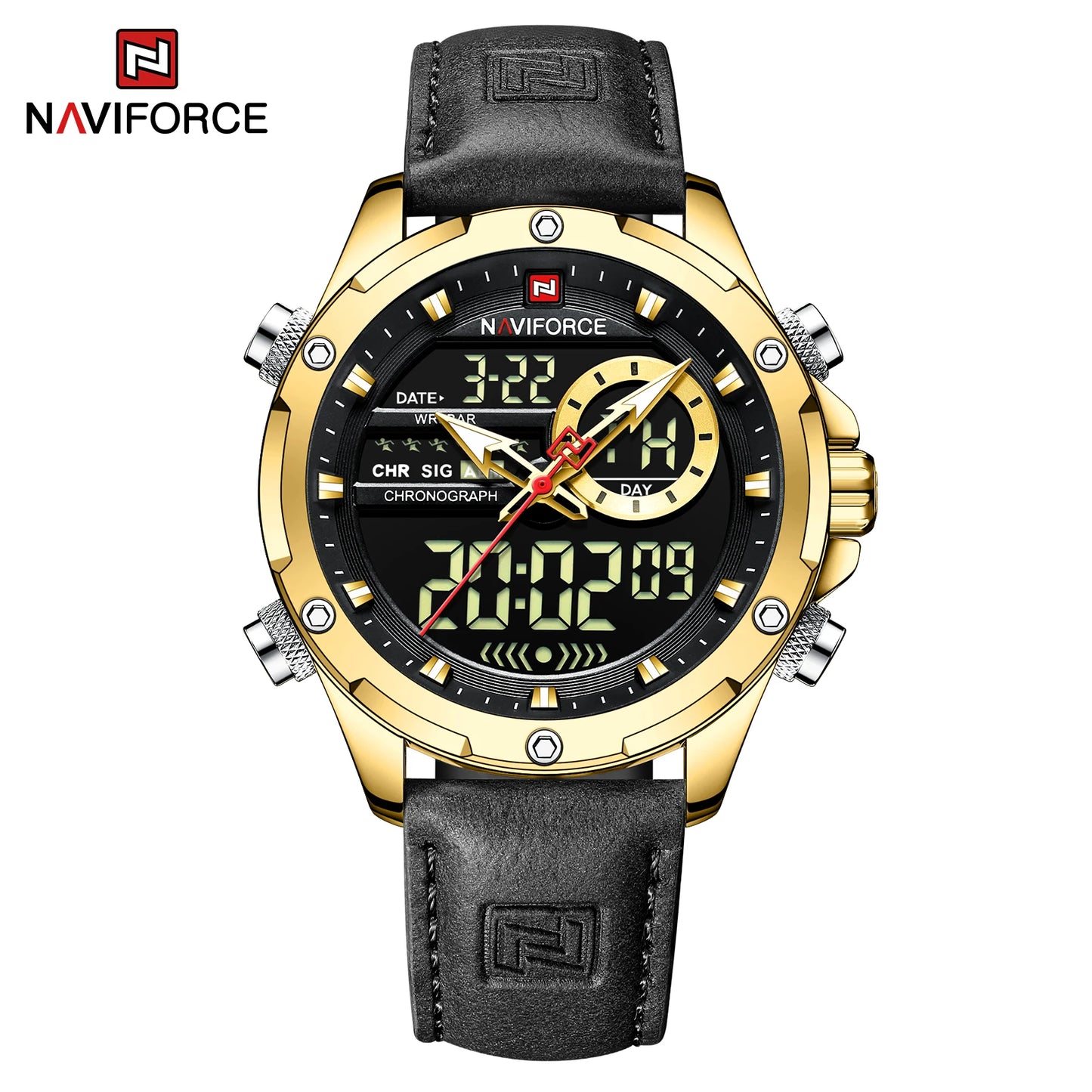 Naviforce Mens Original Watches 2025 Men Fashion Sports Waterproof Luxury Corium Strap Men Wristwatch with Calendar Dual Display