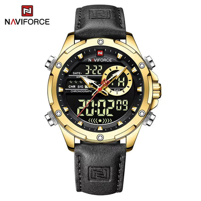 NAVIFORCE Fashion Watches male Casual Genuine Leather Wristwatch Military Waterproof Digital Chronograph Quartz Man Alarm Clocks