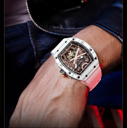 BONEST GATTI Men Automatic Watch 42*54mm Tonneau Carbon Fiber Mechanical Wristwatch Luminous Ninja Dial Sapphire Mirror