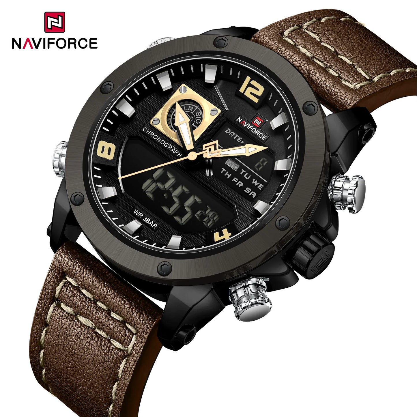 NAVIFORCE Digital Mens Military Watch Waterproof Watch Dual Display Quartz Sports Watch For Men Luminous High Quality Wristwatch