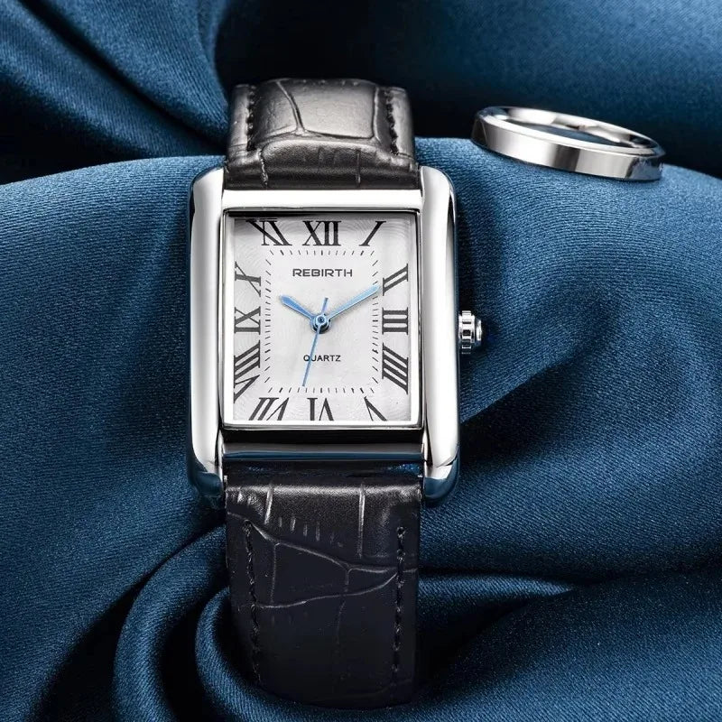 Rebirth 002 Elegant Mini Light Design Rectangle Dial Water Resistant Quartz Movement Business Women Analog Wrist Watch Gift