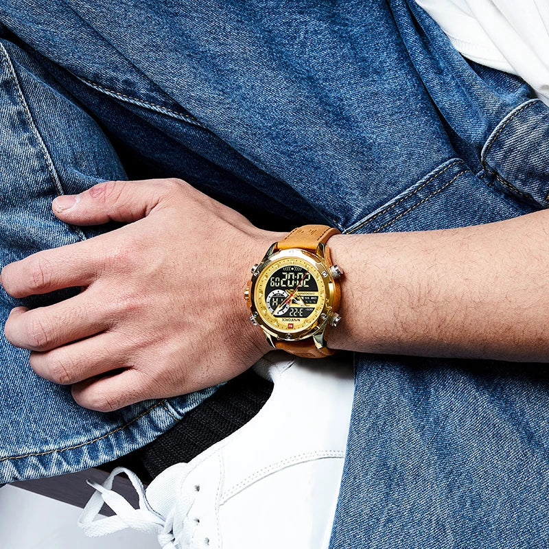 NAVIFORCE Classic Brand Man Genuine Leather Waterproof Wrist Watch Sports Casual Male Quartz Digital Military Chronograph Clocks
