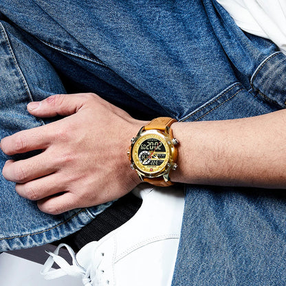 NAVIFORCE Classic Brand Man Genuine Leather Waterproof Wrist Watch Sports Casual Male Quartz Digital Military Chronograph Clocks