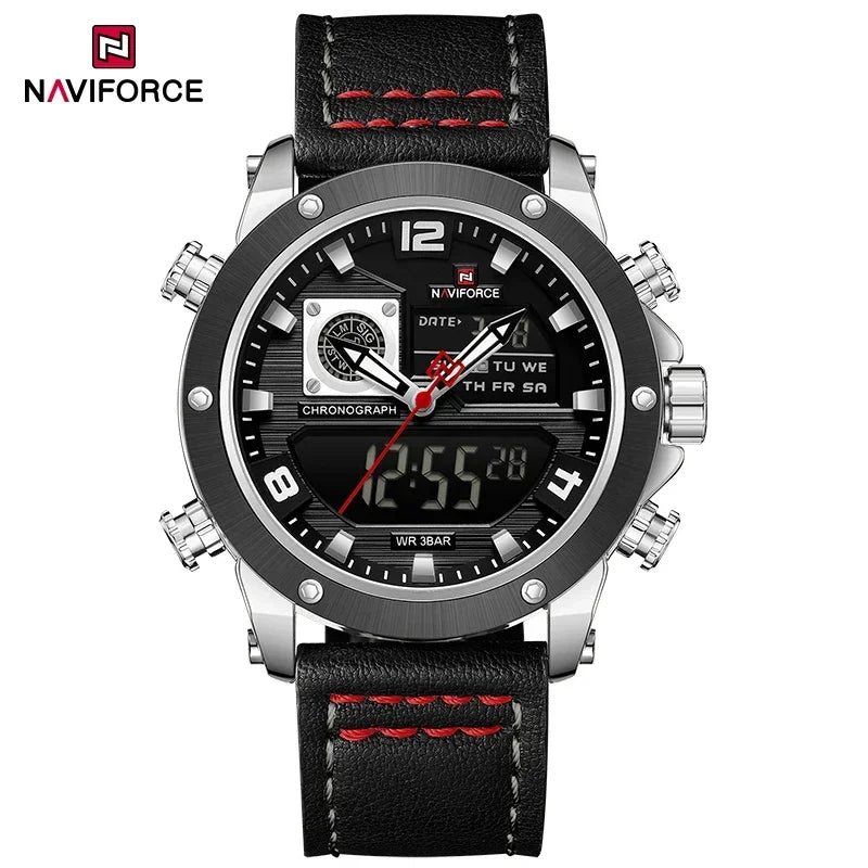 NAVIFORCE Digital Mens Military Watch Waterproof Watch Dual Display Quartz Sports Watch For Men Luminous High Quality Wristwatch