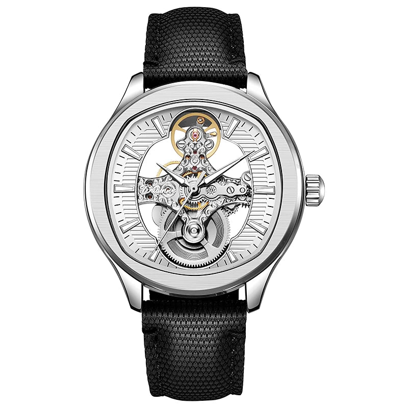 Lnverted Tourbillon Design Watch Leather Strap Waterproof Luxury Sports Men Skeleton Automatic Mechanical Watch