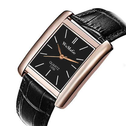 ChronoState Square Classic Women’s Quartz Watch | Elegant Black & White Dial Ladies Casual Wristwatch