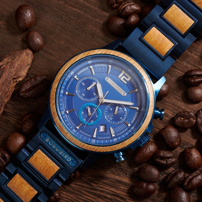 BOBOBIRD High Quality Men's Wood Watch Quartz Chronograph with Date Stainless Steel Wristwatch Gift for Him Support Dropshipping