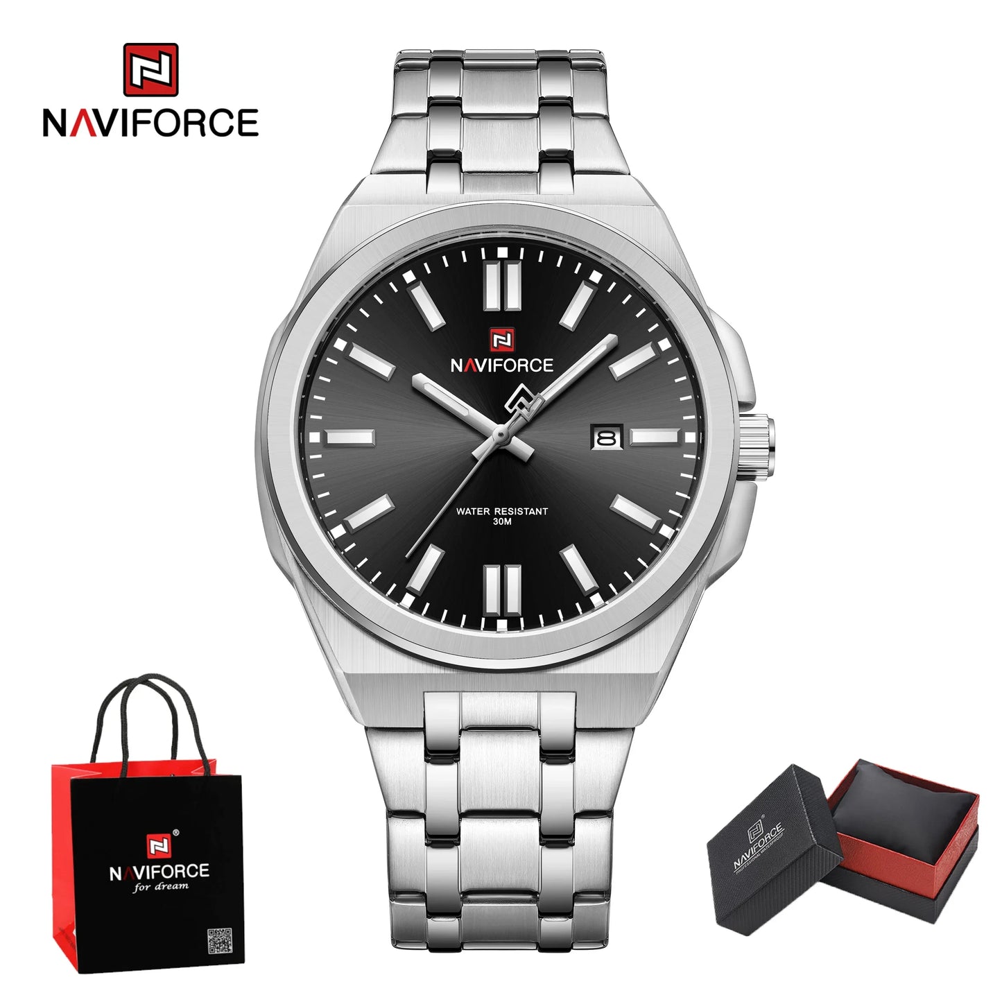 Top NAVIFORCE Men's Luxury Business Quartz Watch Luminous Steel Band Waterproof with Calendar Male Wristwatch Gift Reloj Hombre