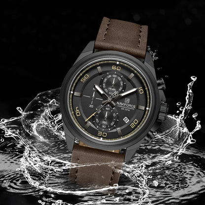 NAVIFROCE Business Casual Mens Watch 3ATM Water-Resistant Calendar Luminous Dial With Leather Strap For Gifts Original Design