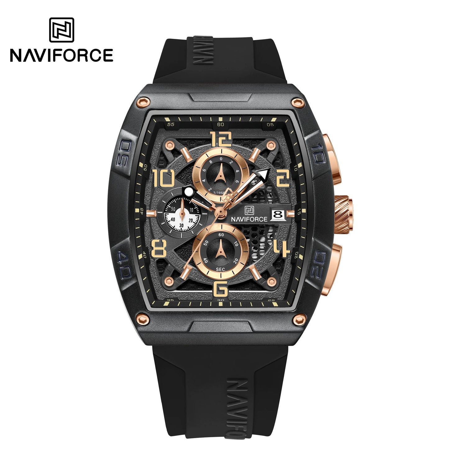 NAVIFORCE Men Quartz Multi-function Calendar Watches Male Personalized Fashion Sport  Wrist Watches Large Dial TPU Strap Clock