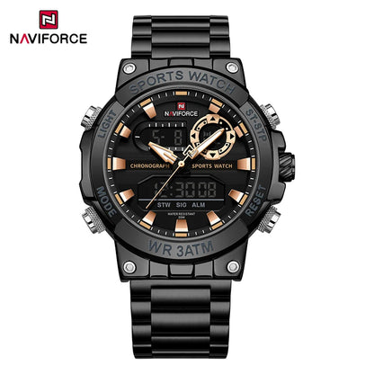 NAVIFORCE Mens Watch Dual Display Sport 30M Water Resistant Digital Chronograph Clock Army Military Style Male Wristwatch NF9237