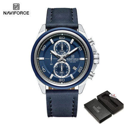NAVIFROCE Business Casual Mens Watch 3ATM Water-Resistant Calendar Luminous Dial With Leather Strap For Gifts Original Design
