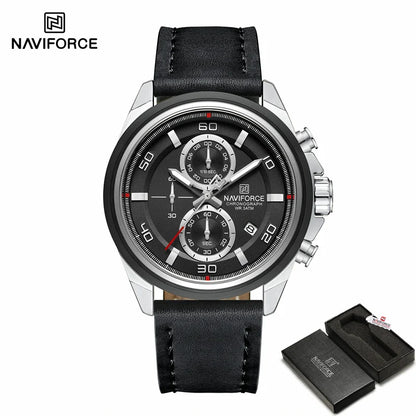 NAVIFROCE Business Casual Mens Watch 3ATM Water-Resistant Calendar Luminous Dial With Leather Strap For Gifts Original Design