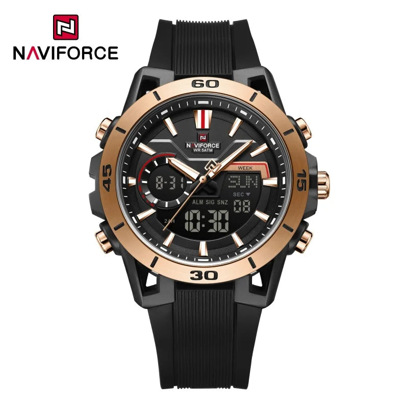 NAVIFORCE Men's 5ATM Waterproof Dual Time Watch Fashion Sport Countdown Alarm Chronograph Wristwatch Man chronograph Alarm Clock