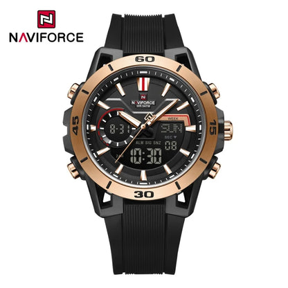 NAVIFORCE Men's 5ATM Waterproof Dual Time Watch Fashion Sport Countdown Alarm Chronograph Wristwatch Man chronograph Alarm Clock