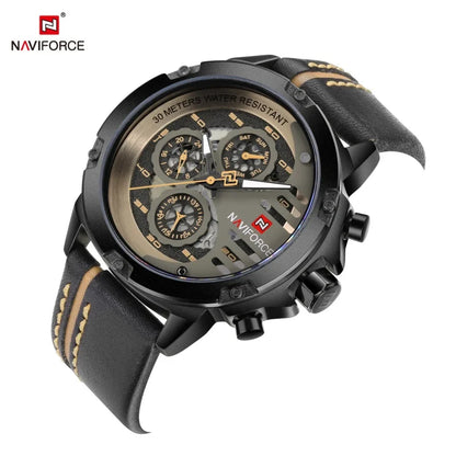 NAVIFORCE Mens Watch Top Brand Luxury Waterproof 24 Hour Date Quartz Watch Man Leather Sport WristWatch Men Waterproof Clock