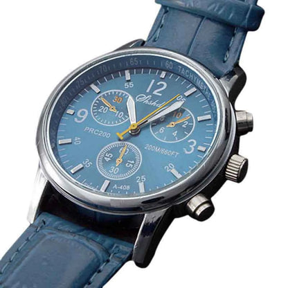Men'S Blue Quartz Watch Leather Strap Chronograph Style Wristwatch Casual Business Timepiece Daily Wear Accessory 2026 Trending