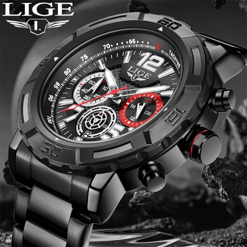 LIGE 2026 Mens Watches Top Brand Luxury Business Men Watch Chronograph Male Clock Men Quartz Wristwatches Relogio Masculino+BOX
