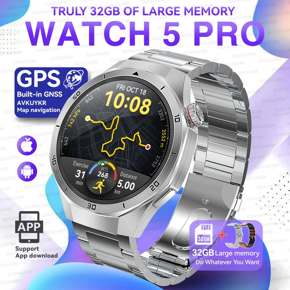 2026 New Watch 5 Pro GPS Map Navigation Smartwatch 32G memory Video Music Play NFC Call Titanium alloy Waterproof Smartwatch Men