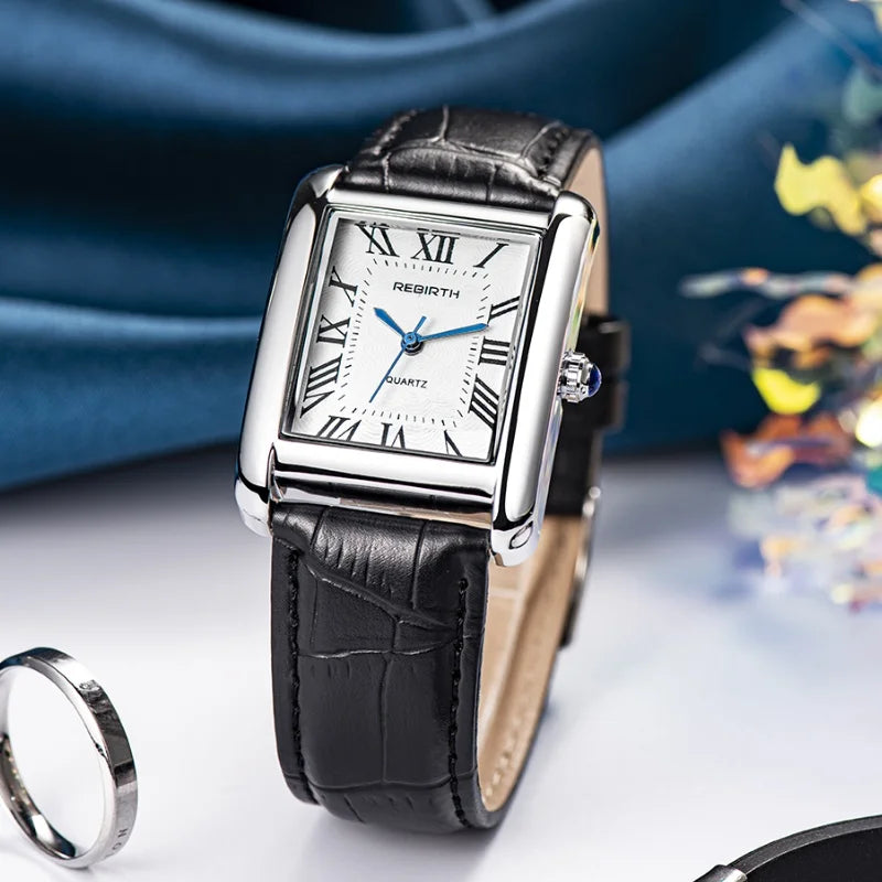 Rebirth 002 Elegant Mini Light Design Rectangle Dial Water Resistant Quartz Movement Business Women Analog Wrist Watch Gift