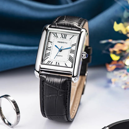 Rebirth 002 Elegant Mini Light Design Rectangle Dial Water Resistant Quartz Movement Business Women Analog Wrist Watch Gift