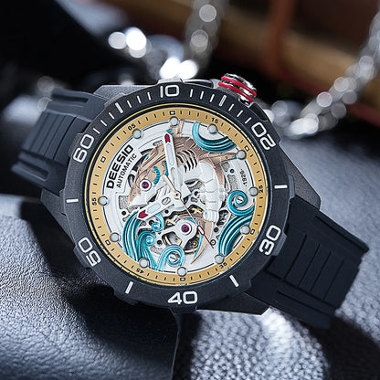 Deesio Luxury Men's Automatic Mechanical Watch Carbon Fiber Case Waterproof Luminous Hands Casual Sports Wristwatch Mens Gift