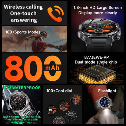 New Rugged Outdoor Sports Smartwatch 1.8" 390*390HD screen 800mAh Long Battery Life Fitness Tracker Calorie Distance Smart Watch