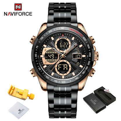 Top Luxury NAVIFORCE Gold Watches for Men Quartz Military Digital Sports Wrist Watch Steel Band Waterproof Luminous Alarm Clock