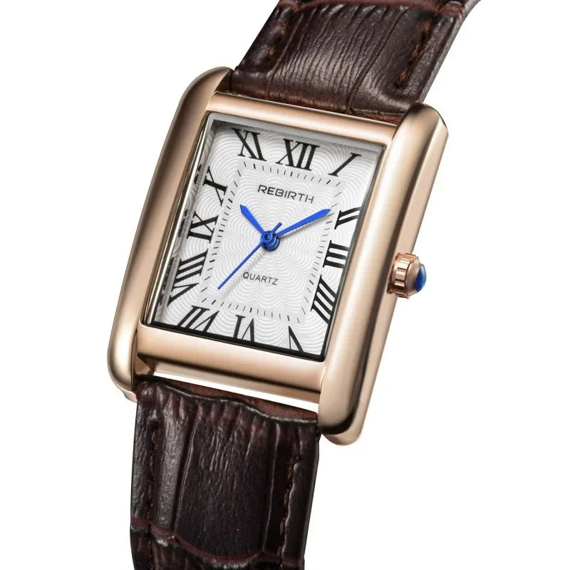 Rebirth 002 Elegant Mini Light Design Rectangle Dial Water Resistant Quartz Movement Business Women Analog Wrist Watch Gift