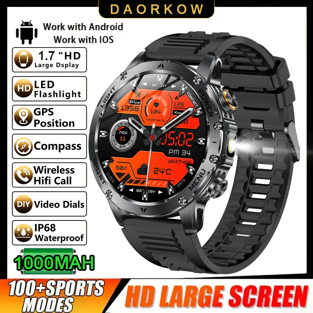 2025 New GPS Outdoor Sports Smart Watch Men AMOLED Screen NFC Flashlight Heart rate Waterproof Bluetooth Call 1000mAh SmartWatch
