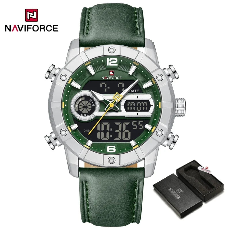 NAVIFORCE NF9263 Waterproof Watch Luminous Display Genuine Leather Strap Multi-Function Chronograph Countdown Timer Alarm NF9263