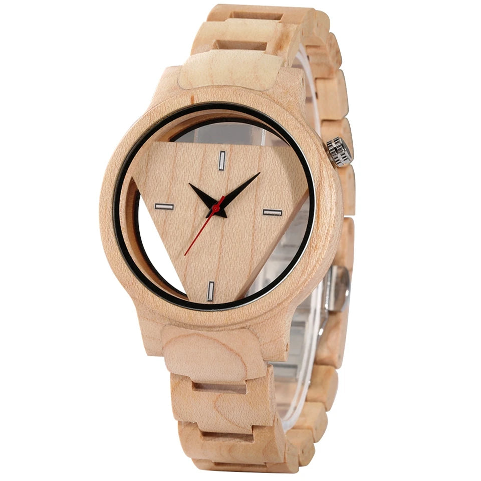 Bobo Bird Geometric  Watches Superb Inverted Triangle Bamboo Wooden Band Clock Male Full Wooden Quartz Wristwatches