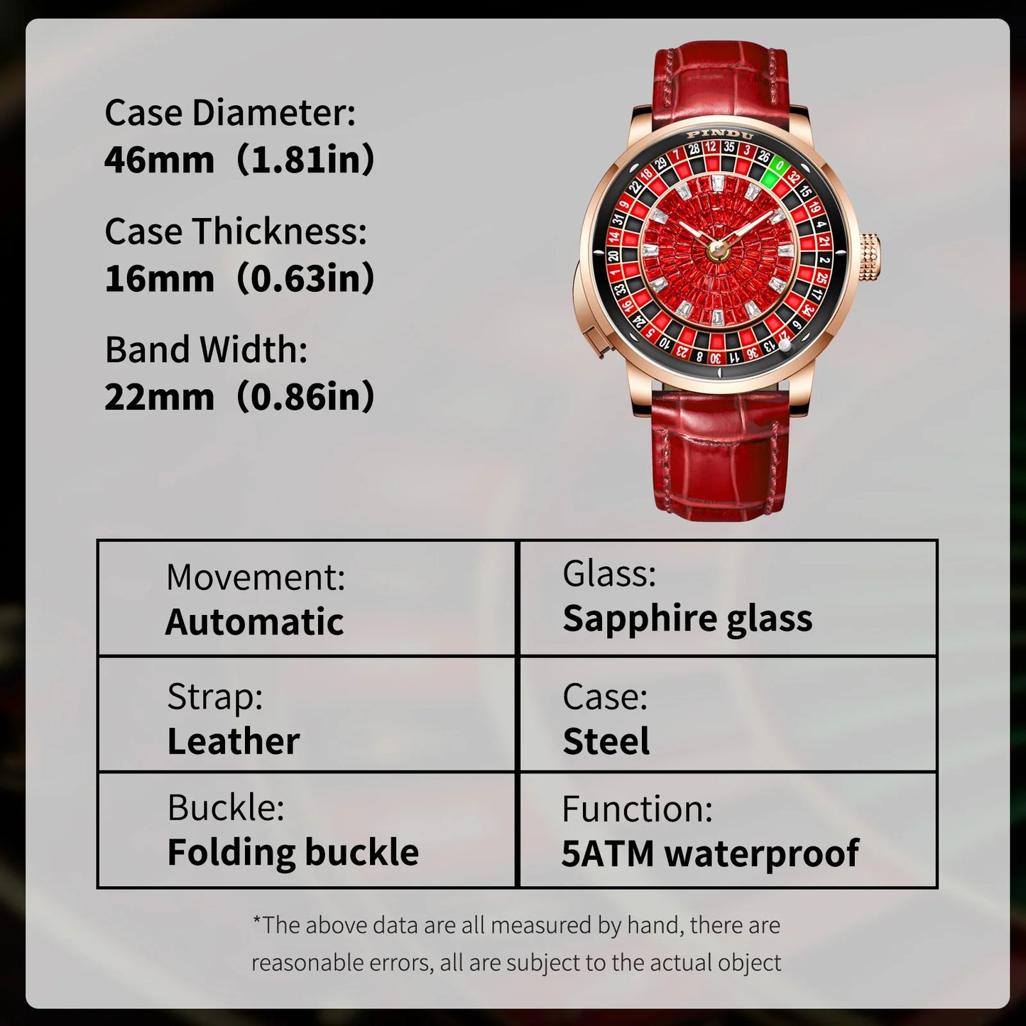 NEW PINDU Design Button Rotating Red Diamond Dial Mechanical Watch Men NH35 Movement Stainless Steel Top Luxury Automatic Watch