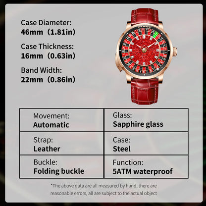 NEW PINDU Design Button Rotating Red Diamond Dial Mechanical Watch Men NH35 Movement Stainless Steel Top Luxury Automatic Watch