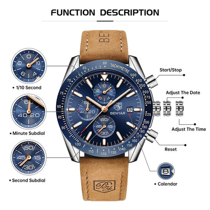 SAPPHERO Classic Quartz Men's Watch Chronicle Waterproof Men's Watch Leather Strap Business Casual Sports Clock