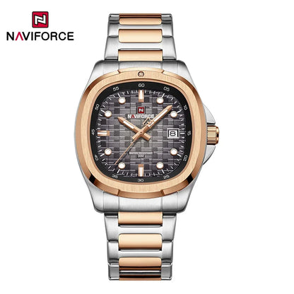 NAVIFORCE Fashion Men's Business Quartz Watch Stainless Steel Luminous Calendar Clock Male Square Dial Sports Wristwatch