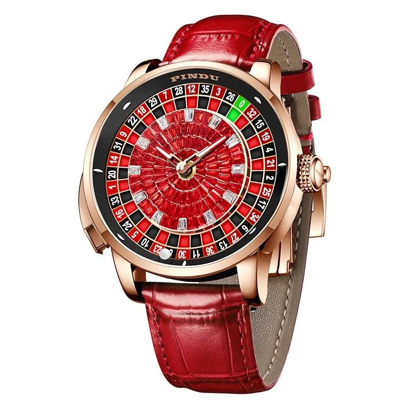 2025 PINDU  Men's Luxury Mechanical Watch Stainless Steel NH35 Wood Grain Roulette Top Brand Waterproof Sapphire Glass