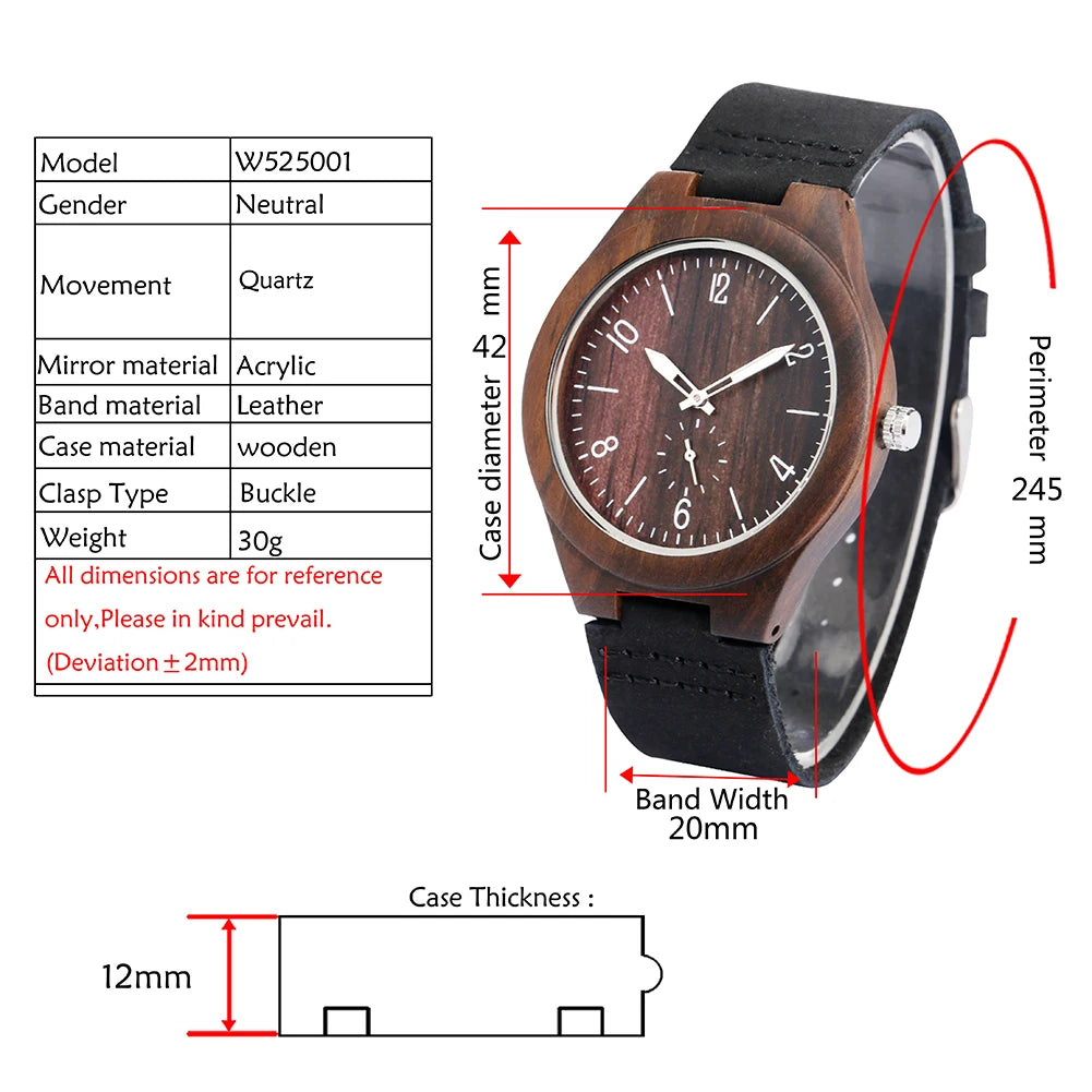 Bob Bird Watch Case Quartz Wristwatch Black Genuine Leather Watch