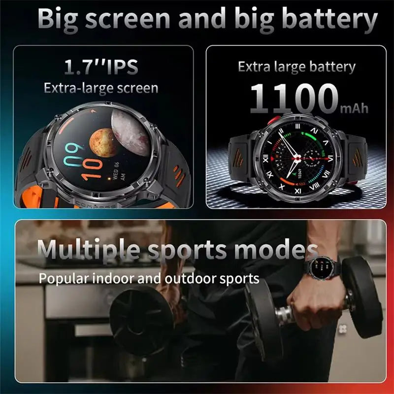 2026 New 1100mAh Ultra Durable Smart Watch Men Outdoor Military GPS Compass 10ATM Waterproof HD Bluetooth Call Sports Smartwatch
