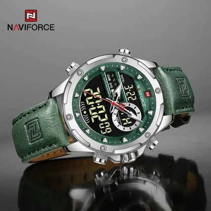 NAVIFORCE Fashion Watches male Casual Genuine Leather Wristwatch Military Waterproof Digital Chronograph Quartz Man Alarm Clocks
