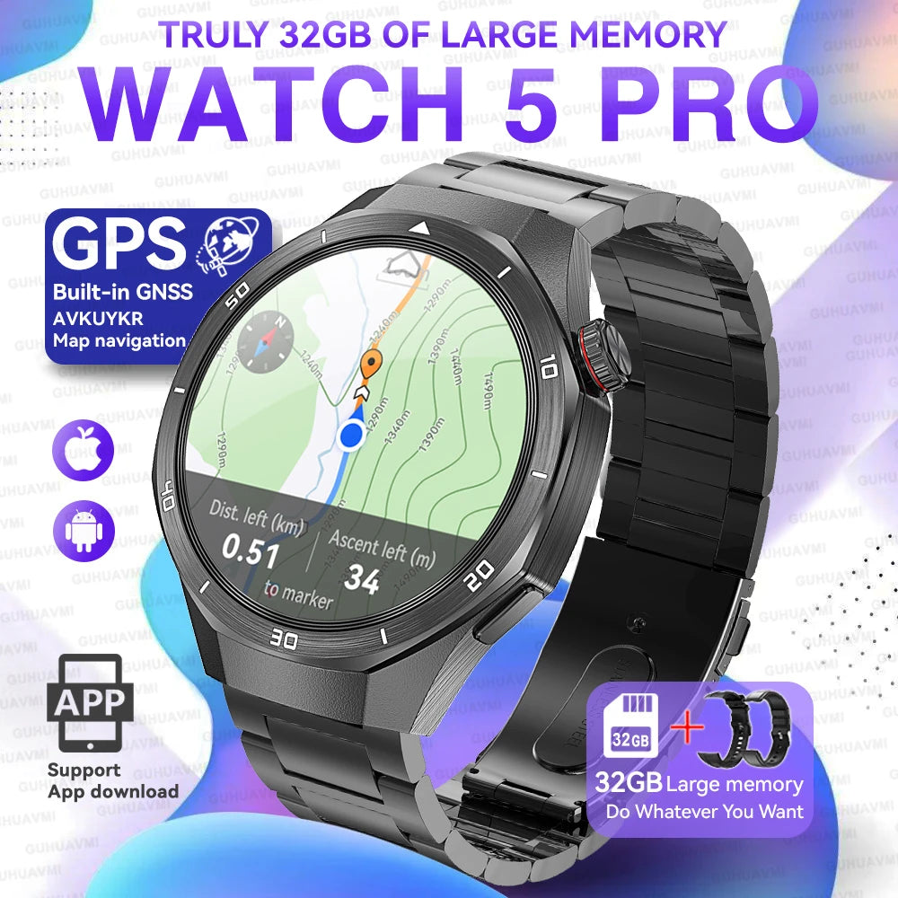 2026 New Watch 5 Pro GPS Map Navigation Smartwatch 32G memory Video Music Play NFC Call Titanium alloy Waterproof Smartwatch Men