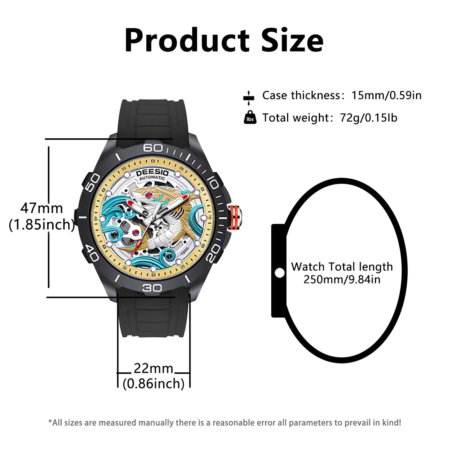 Deesio Luxury Men's Automatic Mechanical Watch Carbon Fiber Case Waterproof Luminous Hands Casual Sports Wristwatch Mens Gift